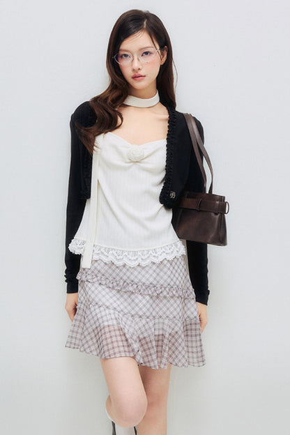 Black Drawstring Lace Cardigan