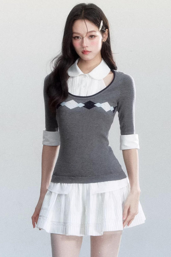 Retro Jacquard Knit Top Set-Up