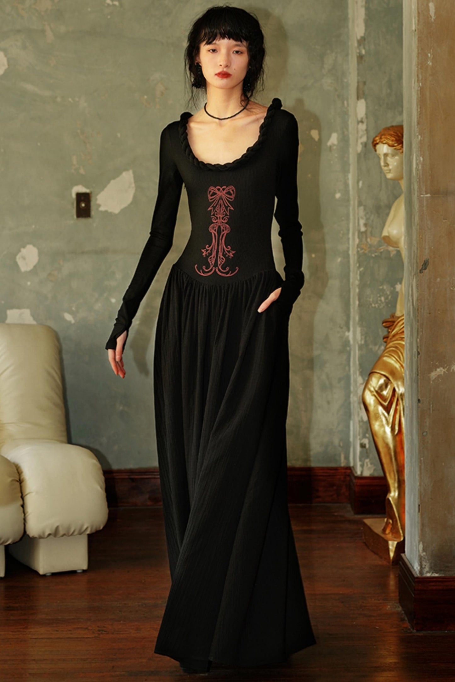 Chinese Embroidery Long Sleeve Dress