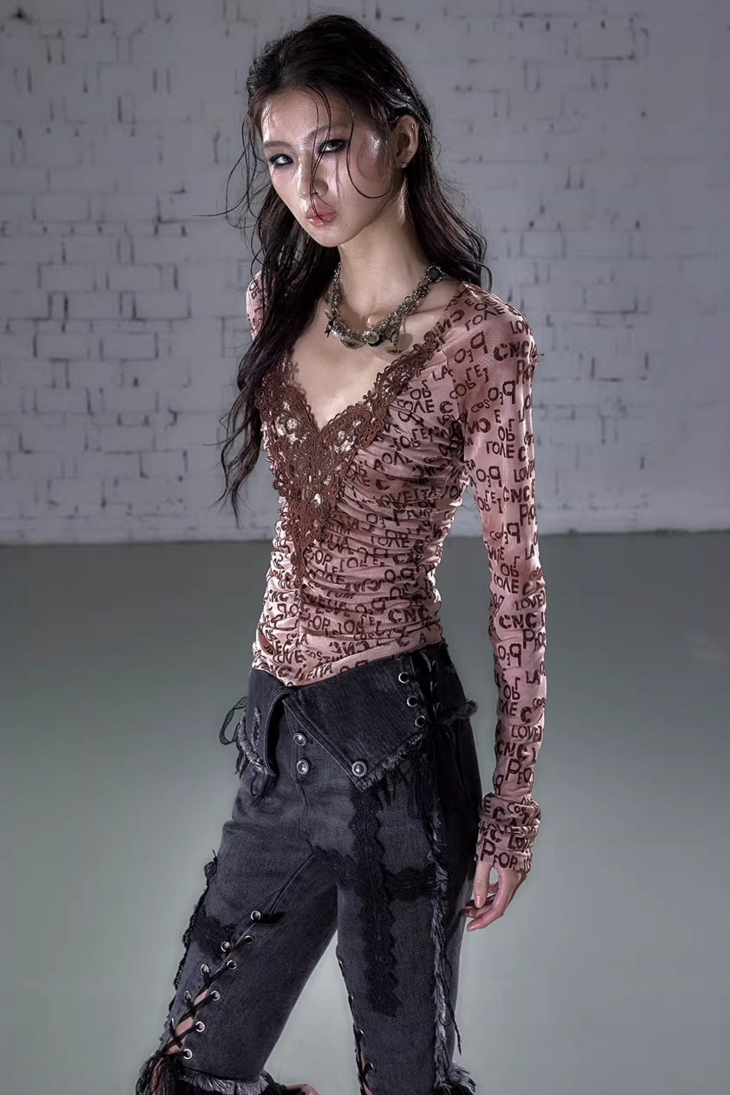 Vintage Samtbluse mit Spitze