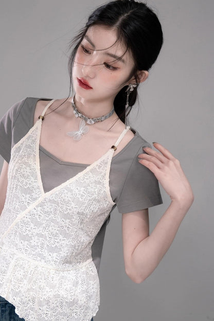 Graue Layering-T-Shirts