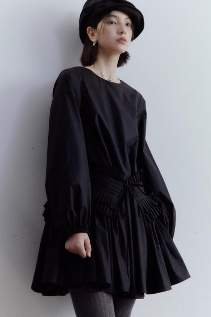 Elegant Black Pleated Doll Dress