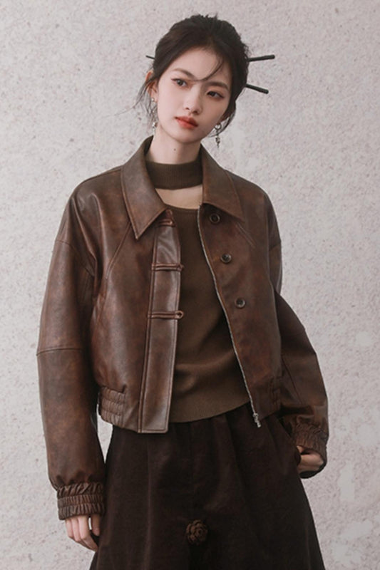 Cocoa Brown Retro Leather Jacket