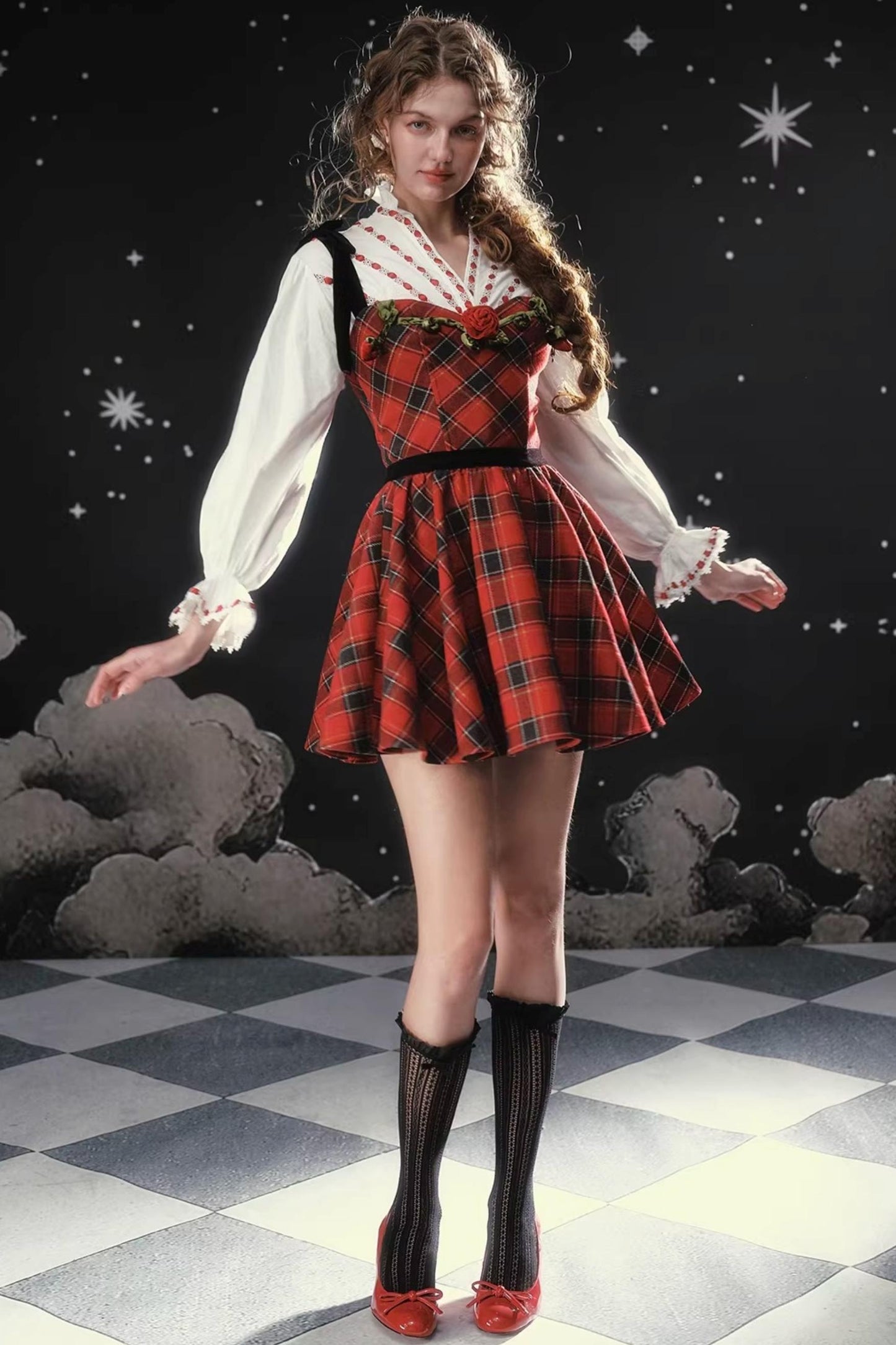 Crimson Plaid Dress Set-Up
