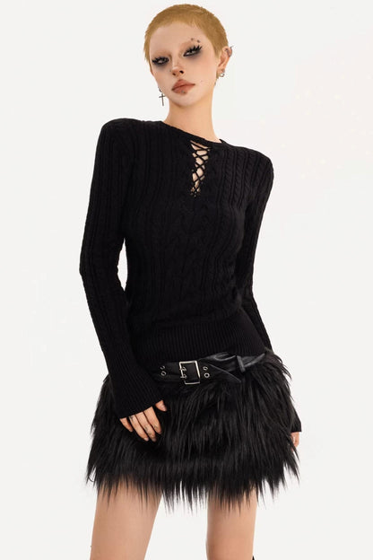 Cut Out Black Knitted Top