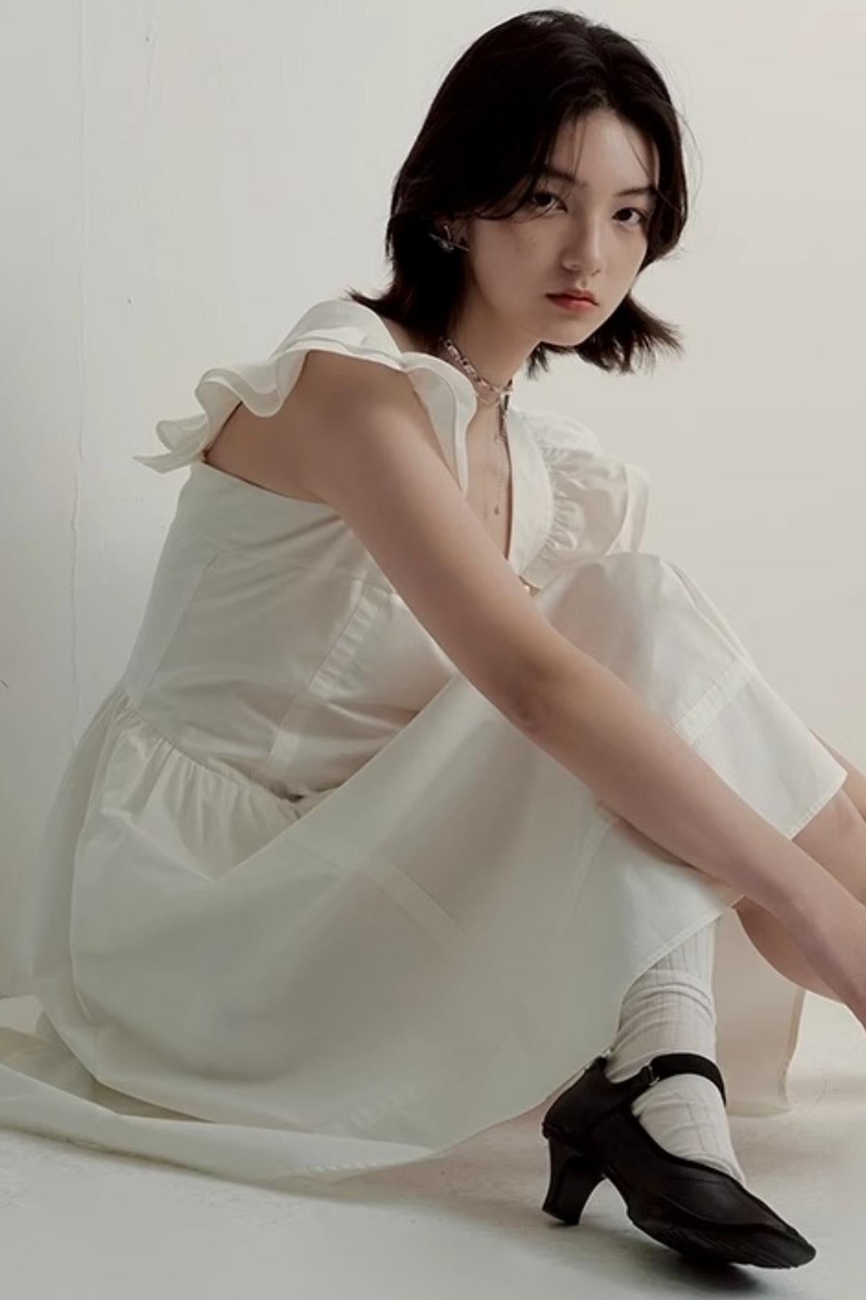 White Cotton Ruffle Dress