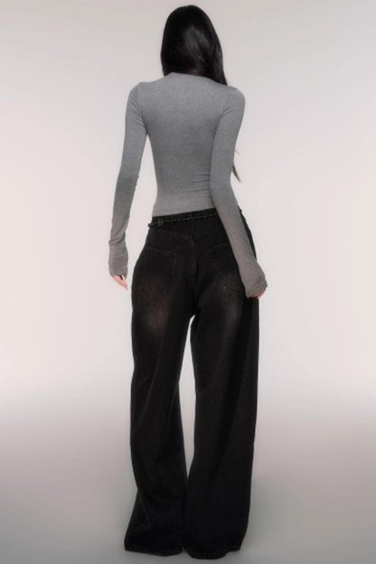 Washed High-Waisted Wide-Leg Jeans