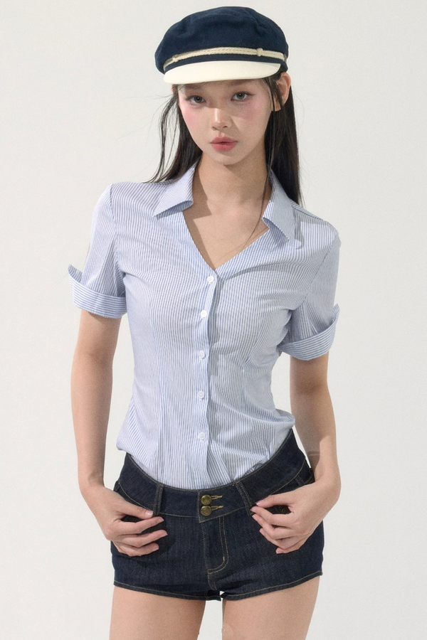 Summer Striped Slim Blouse
