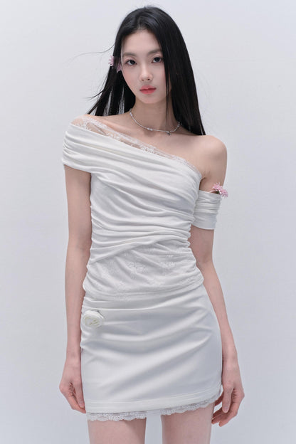 Lace Slash One-Shoulder Spring Skirt Set-Up