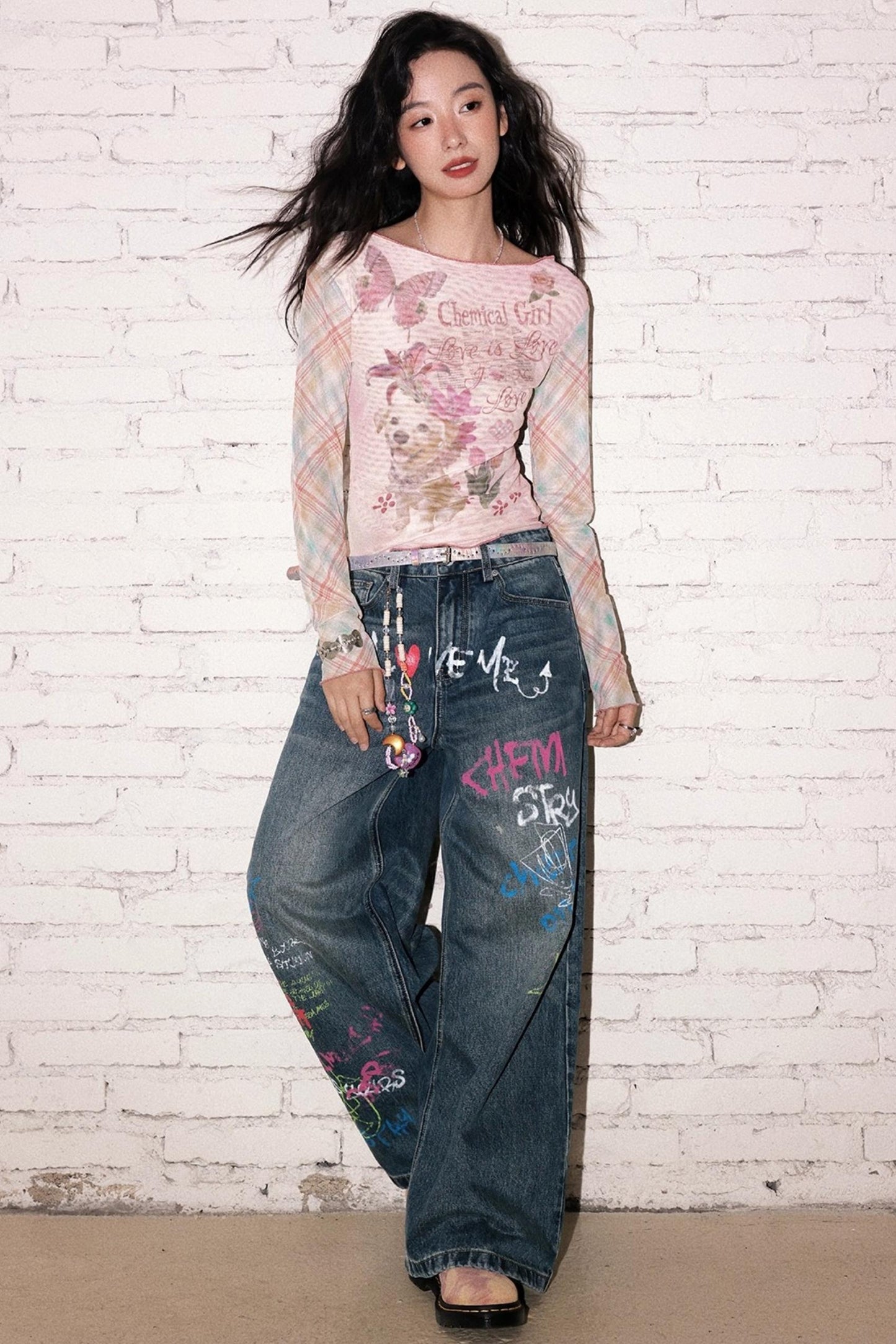 Childish Graffiti Wide-Leg Jeans
