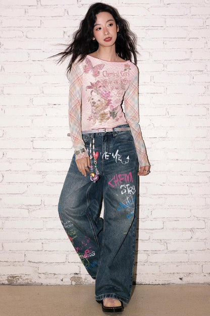 Childish Graffiti Wide-Leg Jeans
