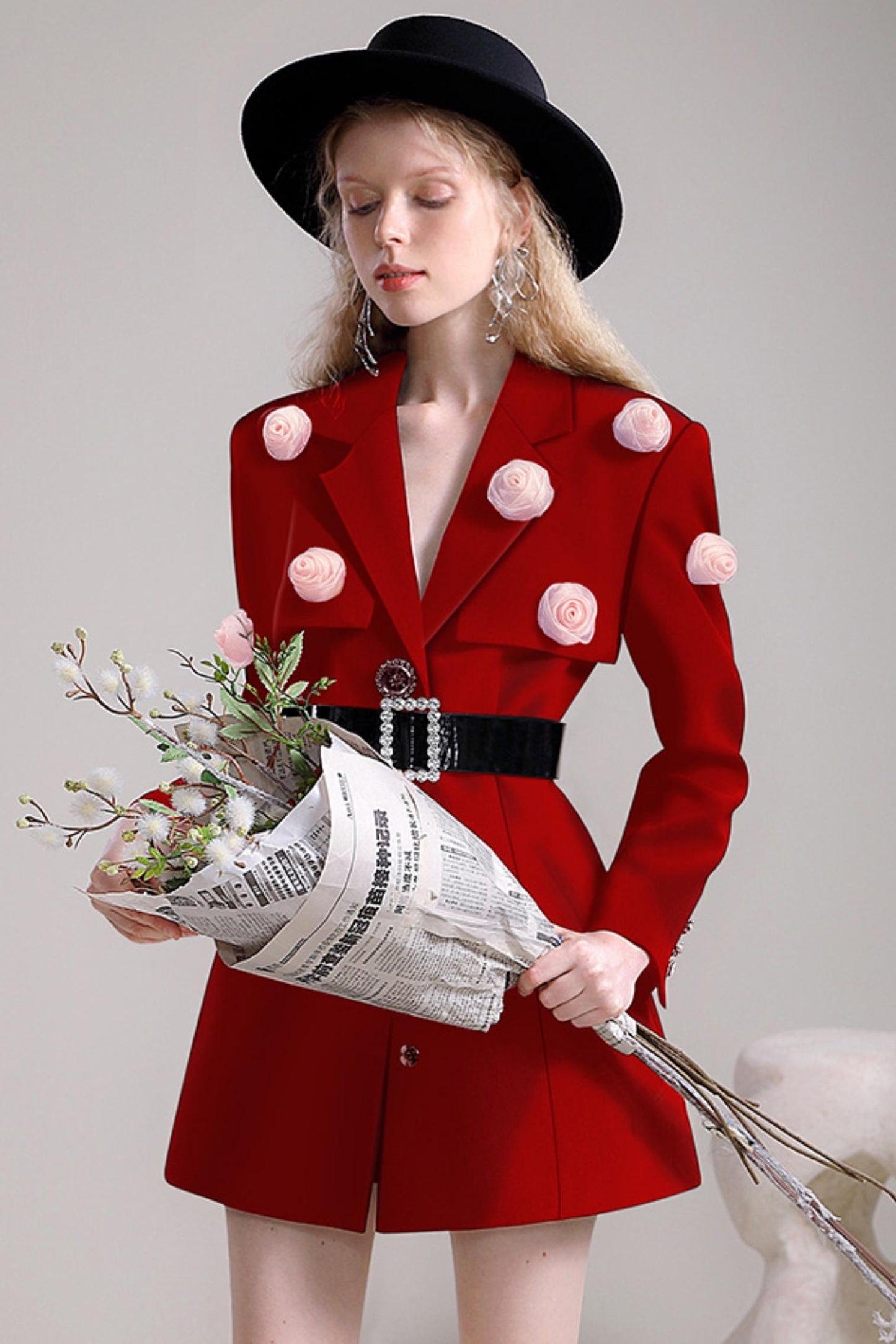 Spring Red Rose Suit Dress