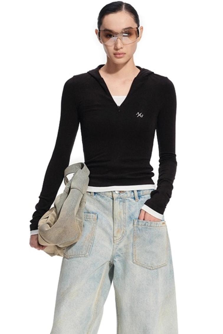 Shuoyuan Hooded Long Sleeve Wool Tee