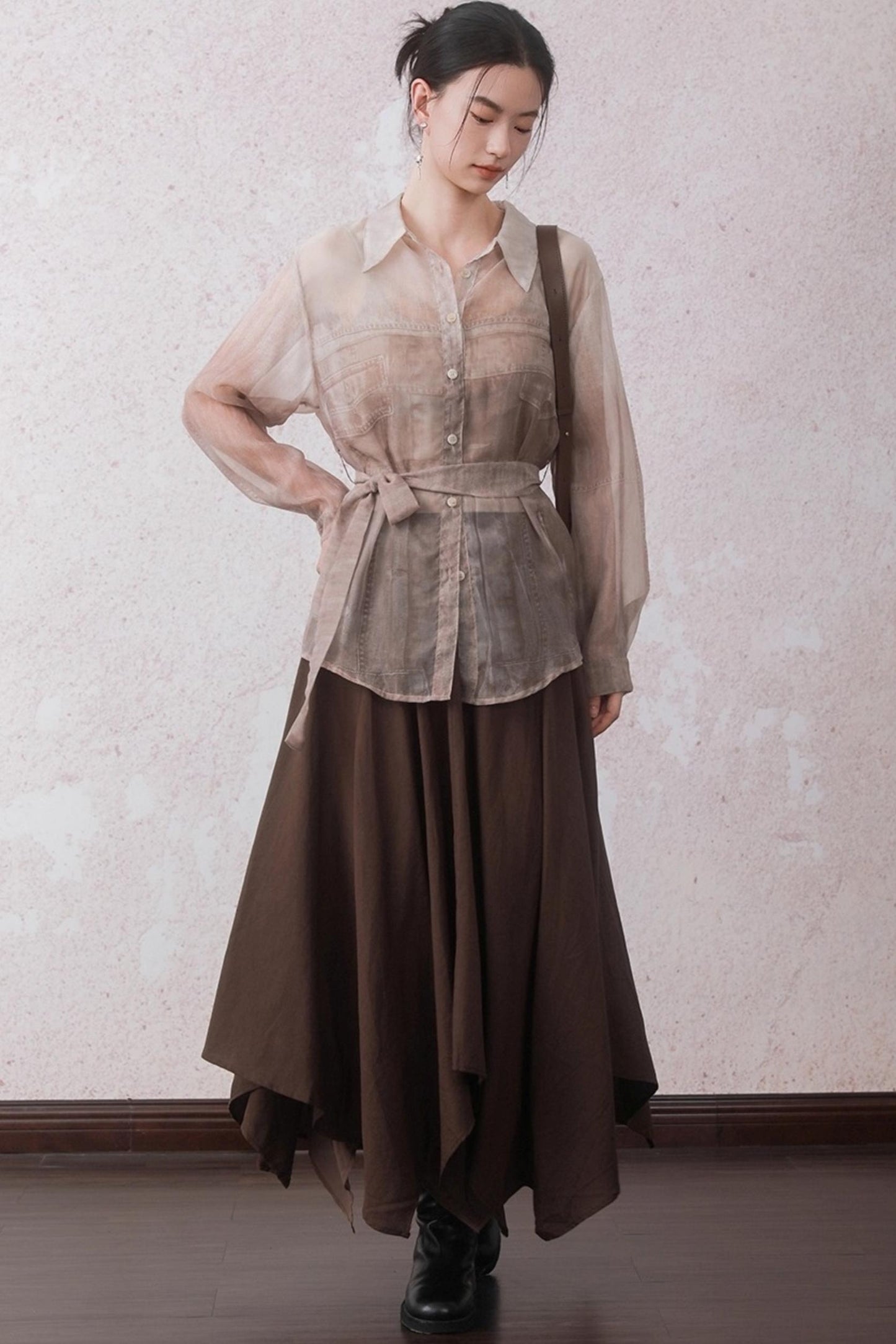 Autumn Apricot Imitation Denim Shirt