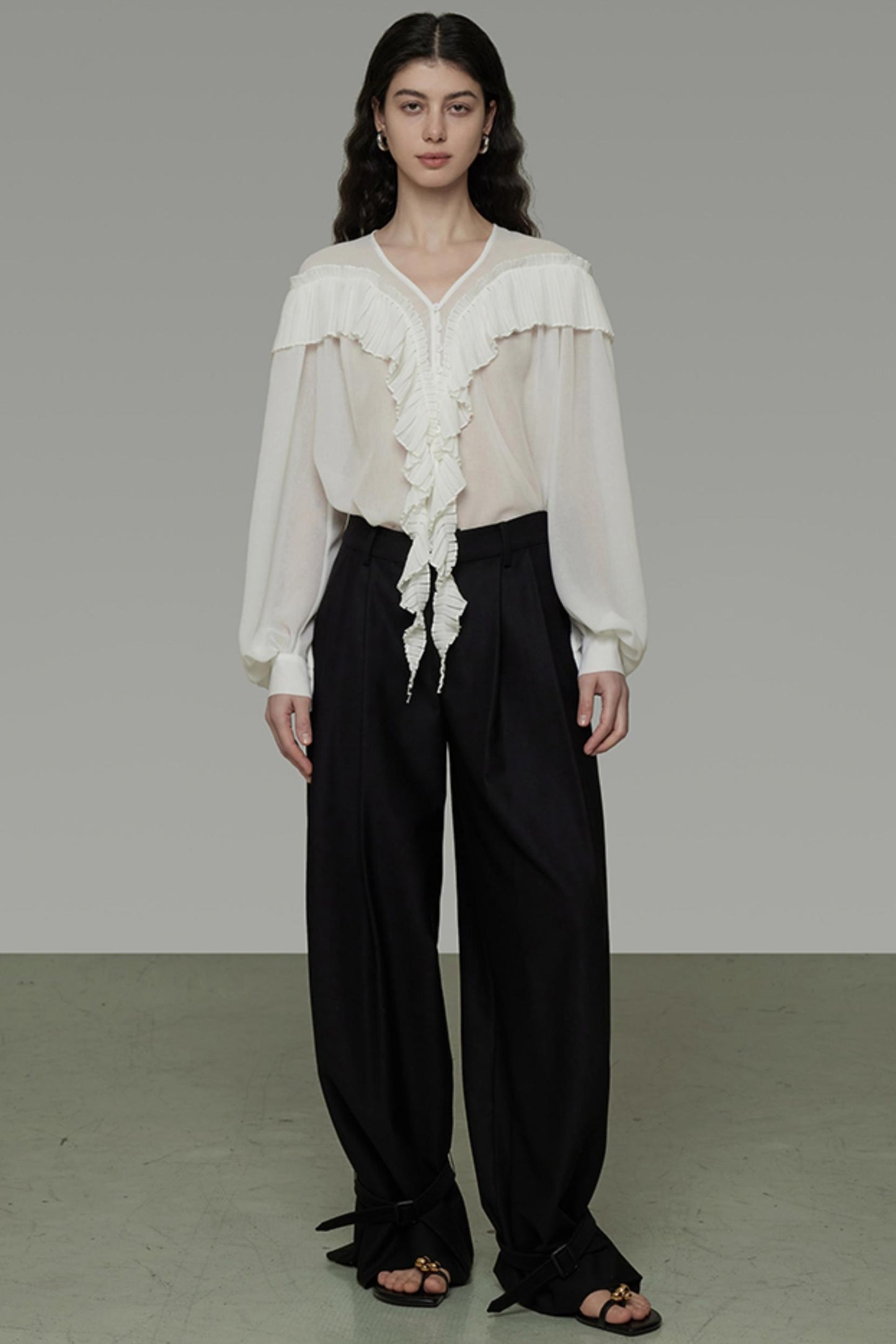 Sheer V-Neck Flutter Shirt