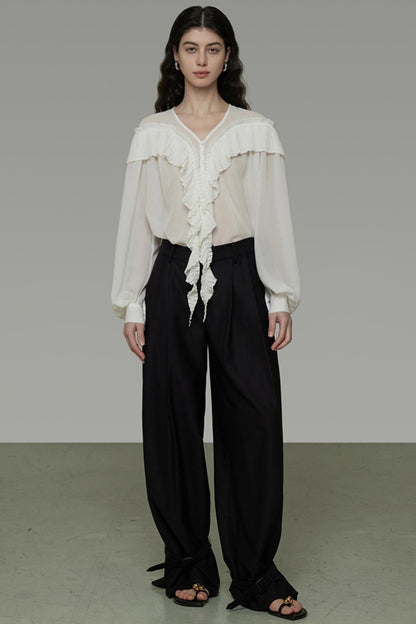 Sheer V-Neck Flutter Shirt