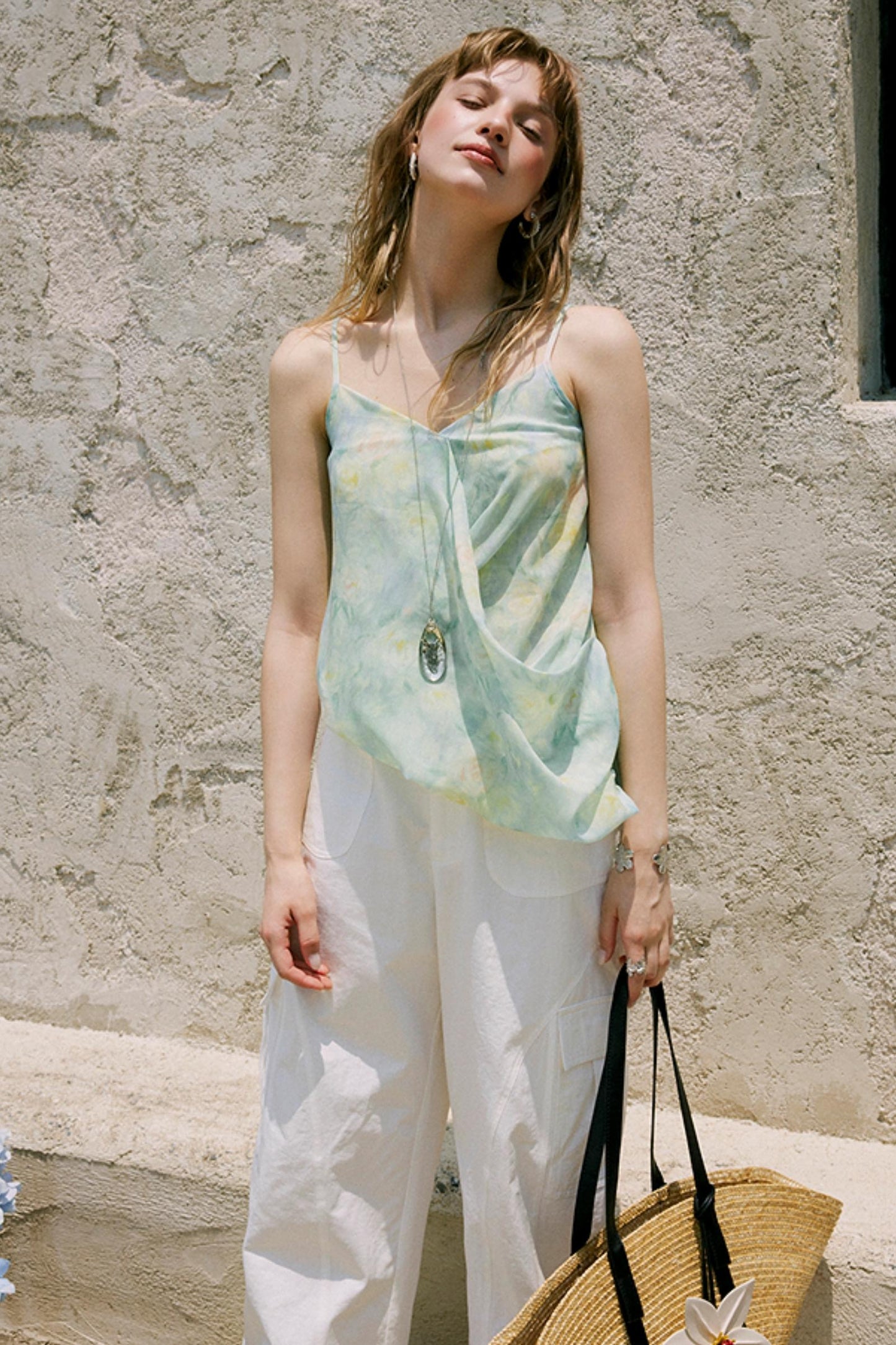 Blue Floral Thin V-Neck Camisole