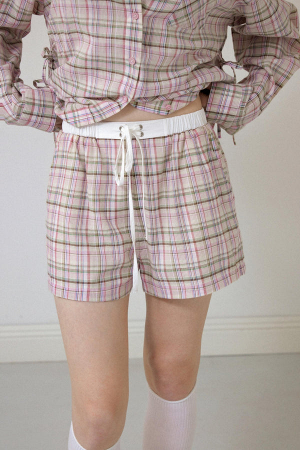 Purple Plaid Tie-Front Shirt Pants Set-Up