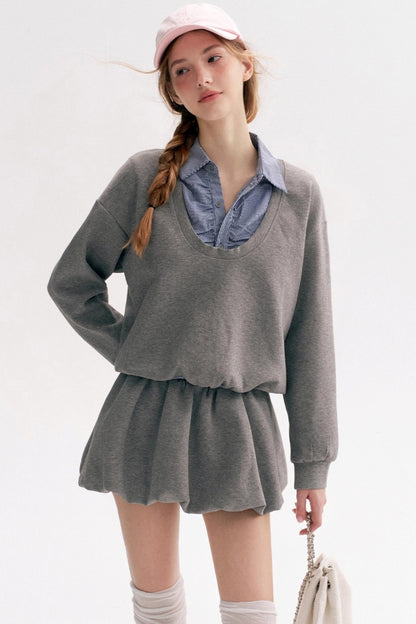 Lazy Casual Check Puffy Skirt Set-Up