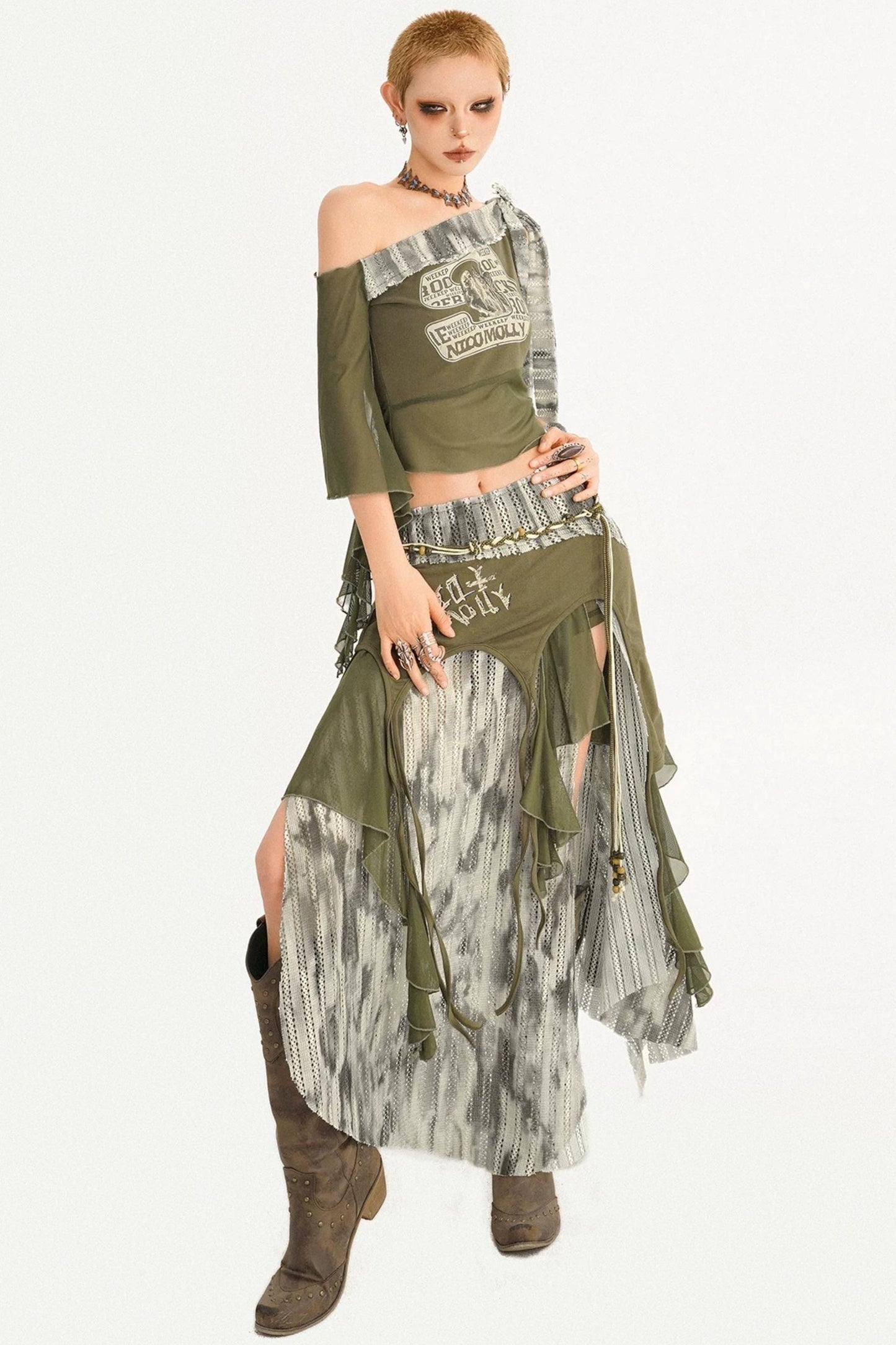Irregular Patchwork Mesh Skirt
