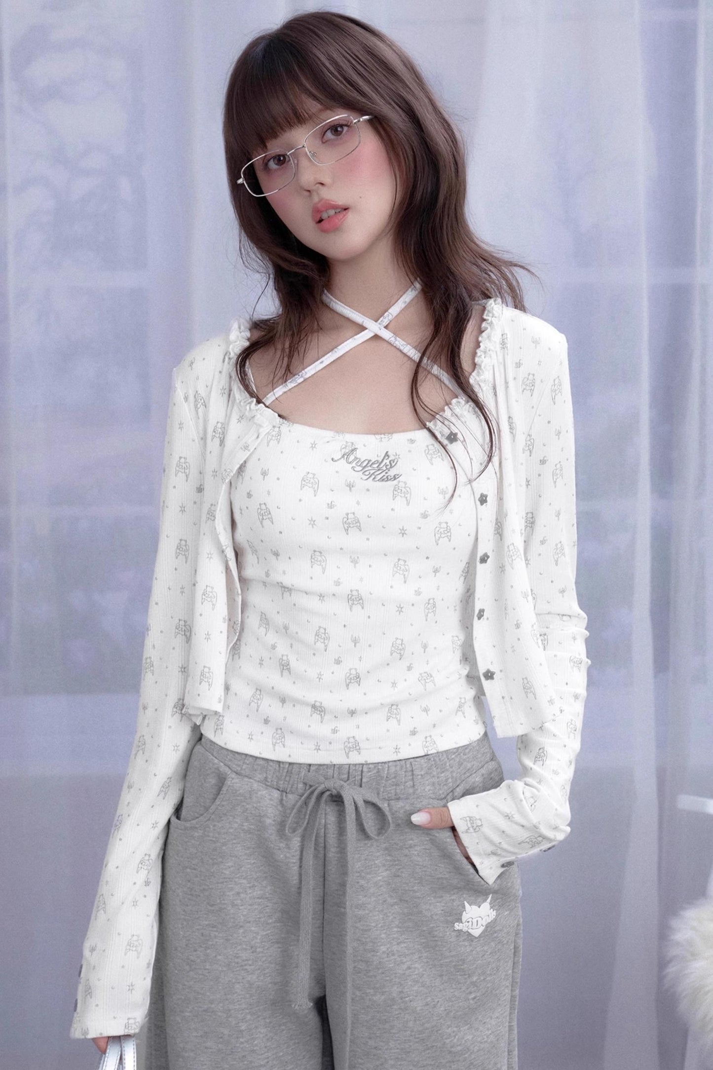 Angel Black & White Bear Print Cardigan Set-Up