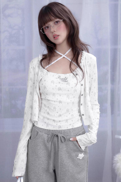 Angel Black & White Bear Print Cardigan Set-Up