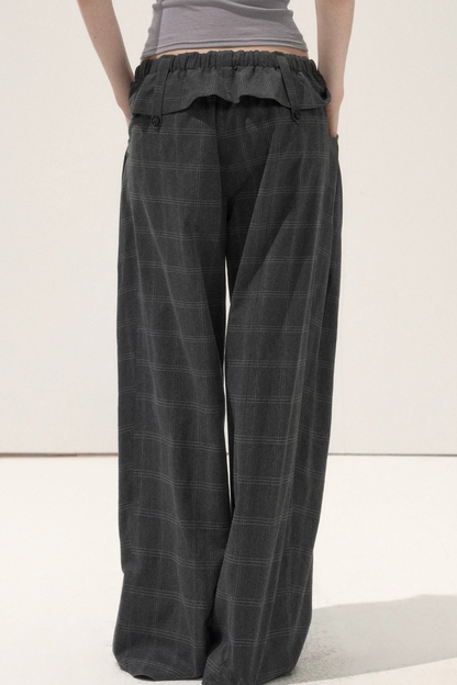 Folded Waistband Plaid Pants