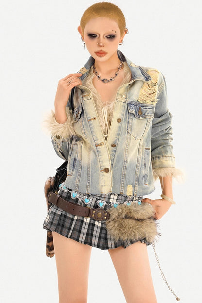 Gradient Distressed Denim Jacket