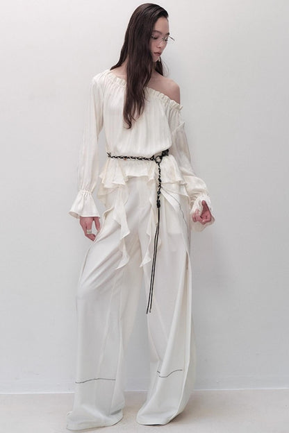 French Design One-Shoulder Ruffle Shirt