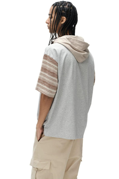 Hooded Striped Badge T-Shirt