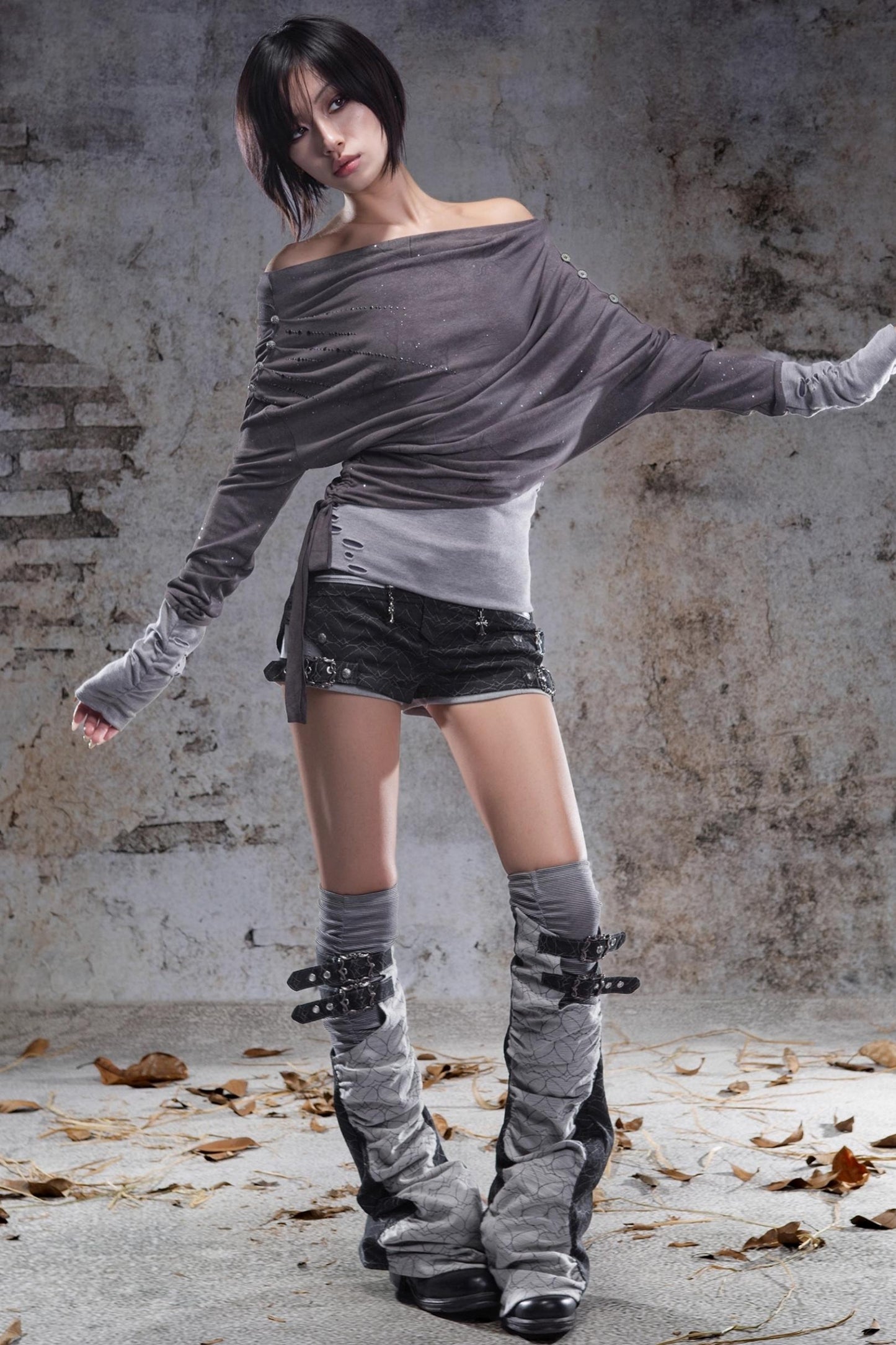 Original Irregular One-Shoulder Knitted Top