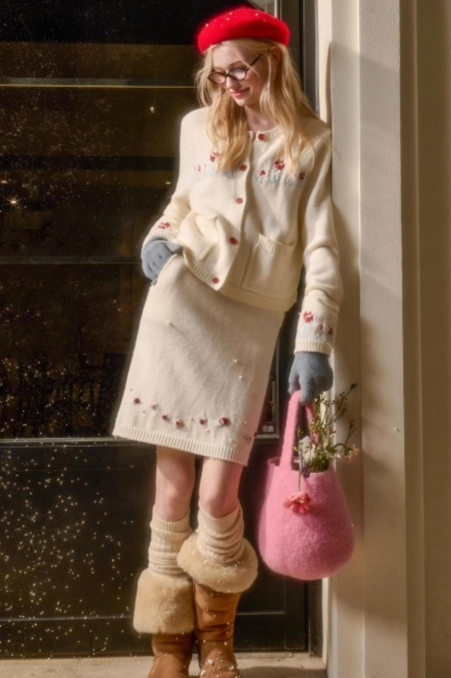 Snow Berry Wool Sweater Skirt Set-Up