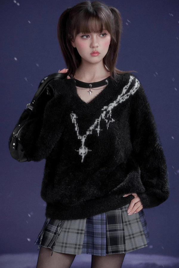 Dark Jacquard Choker Sweater