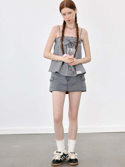 Stripe Suspenders A-Line Short Tops