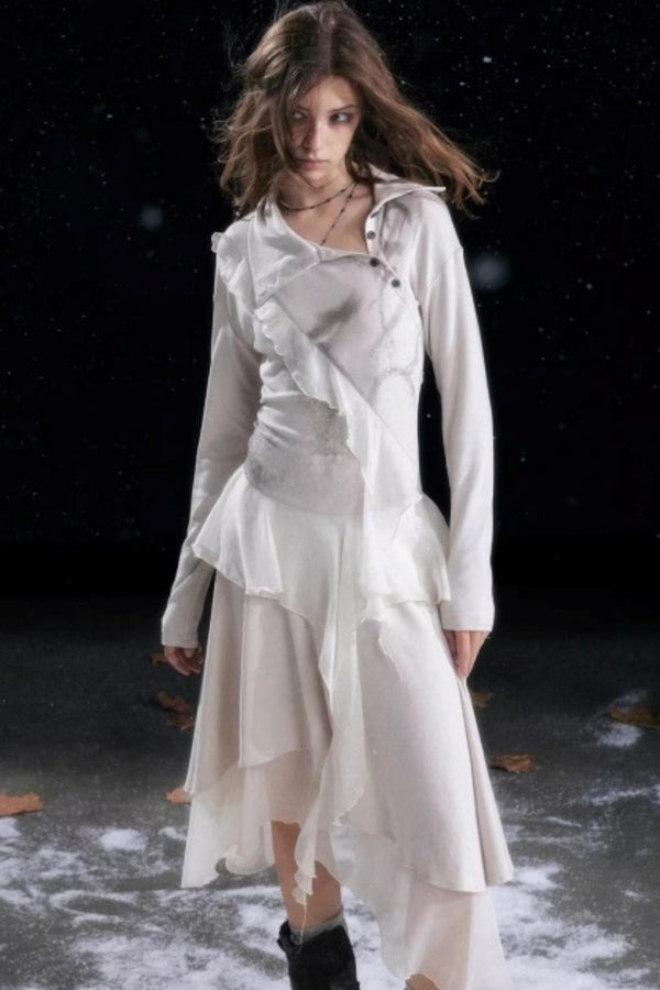 Irregular Gradient Ruffle Dress