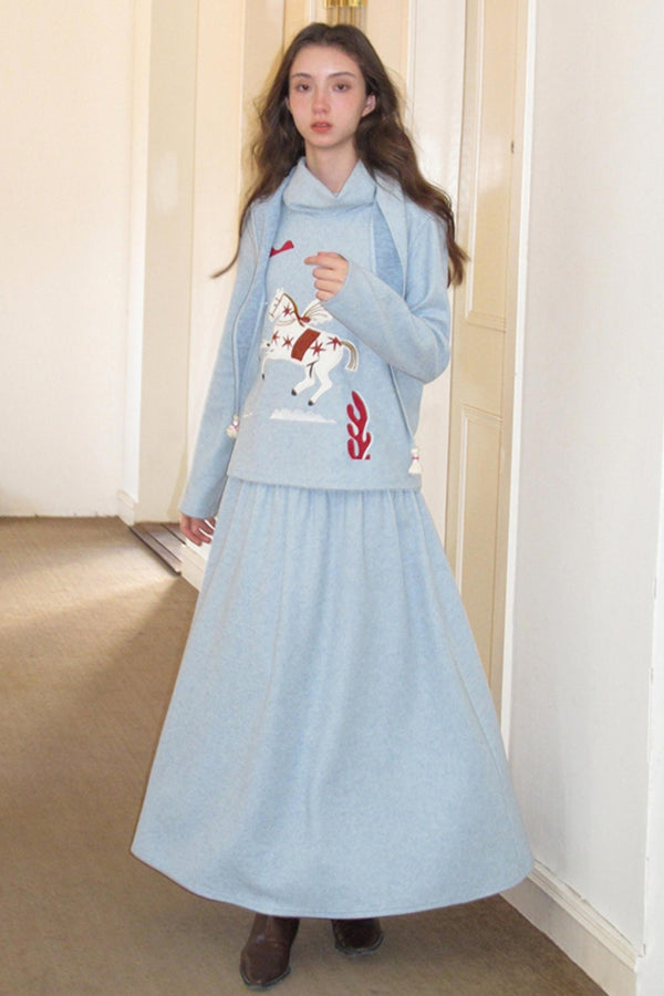 Three-Dimensional Pony Knit Top & Skirt Set