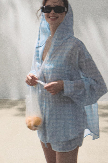 Tencel Hooded Sun Shirt & Plaid Shorts Set-Up