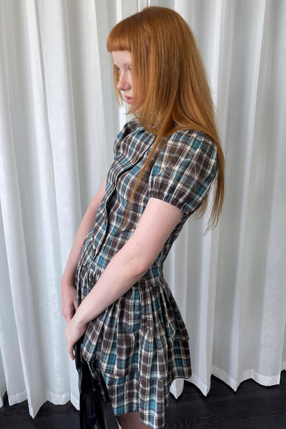 Blue Plaid Two-Piece Top Skirt Set-Up