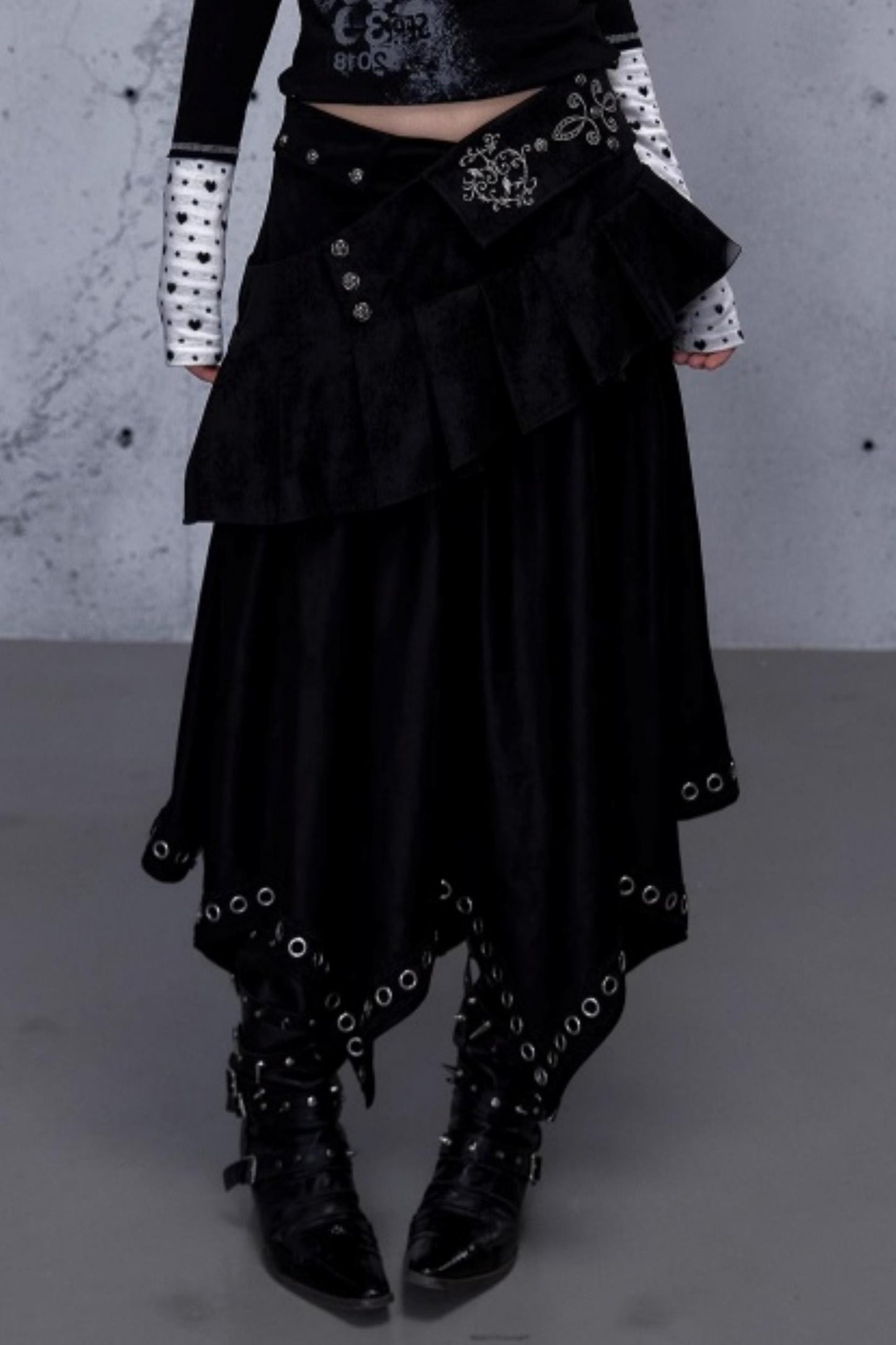 Dark Punk Patchwork Midi Skirt