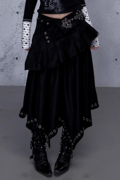 Dark Punk Patchwork Midi Skirt