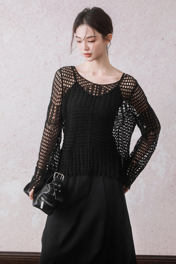 Summer Black Fishing Net Tee Set