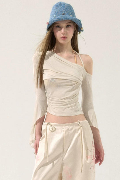 Sweet Off-Shoulder Pleated Top