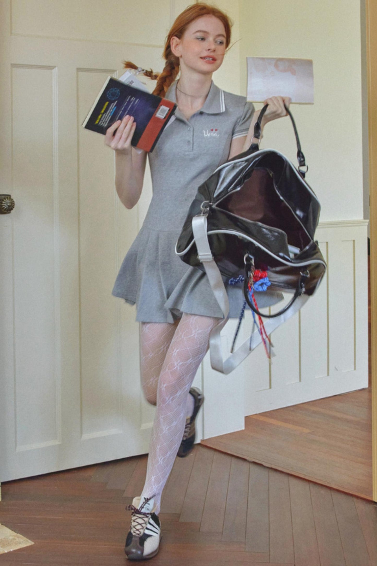 Gray Pleated A-Line Dress