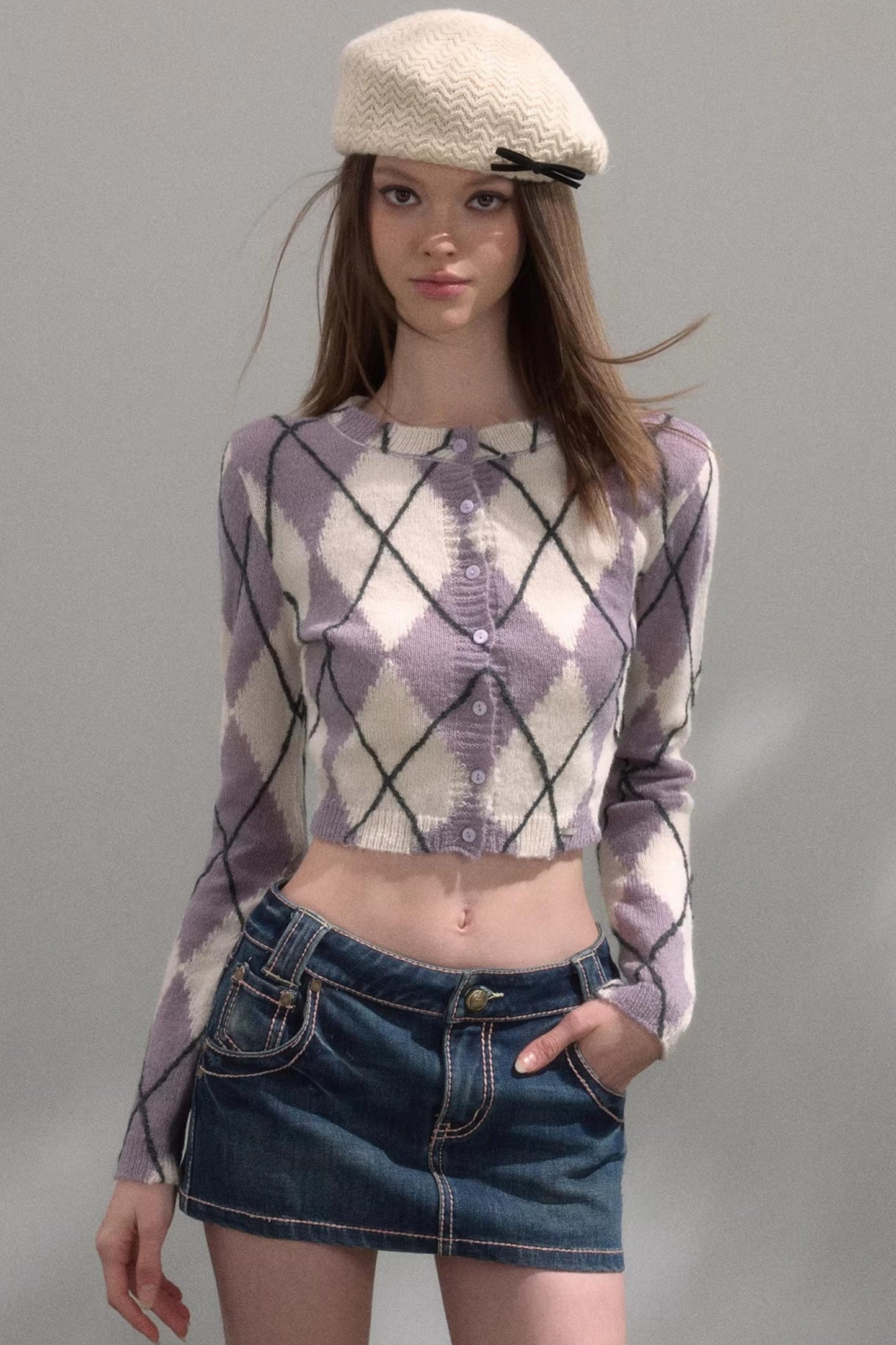 Retro Quilted Knit Sweater