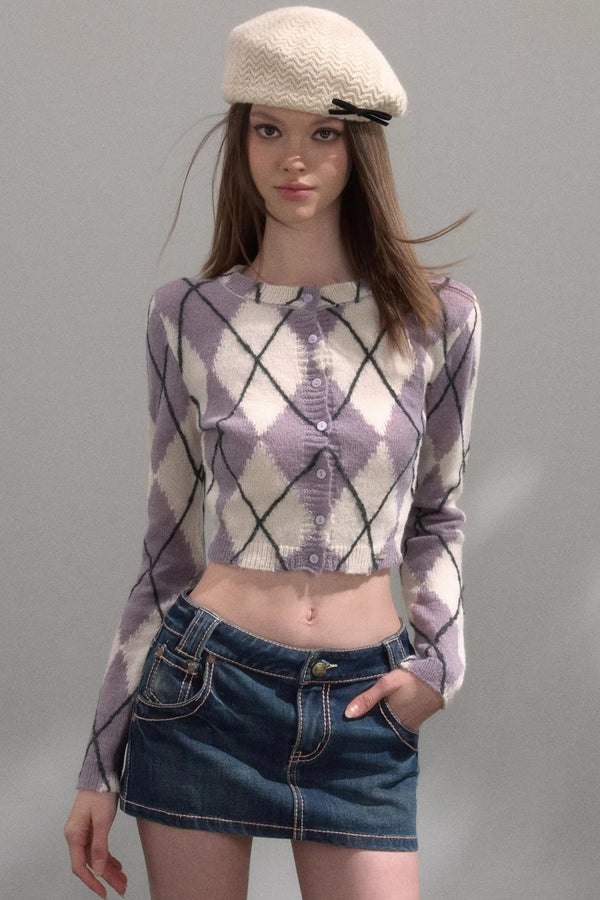 Retro Quilted Knit Sweater