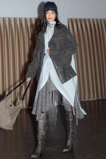 Distressed Matte PU Leather Cargo Jacket