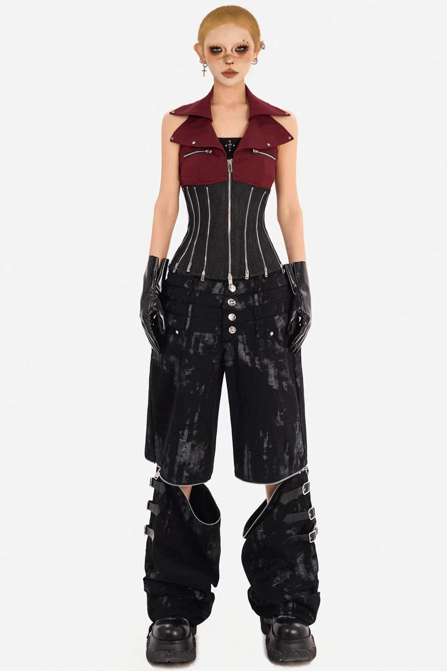 Color-Block Denim Zipper Vest
