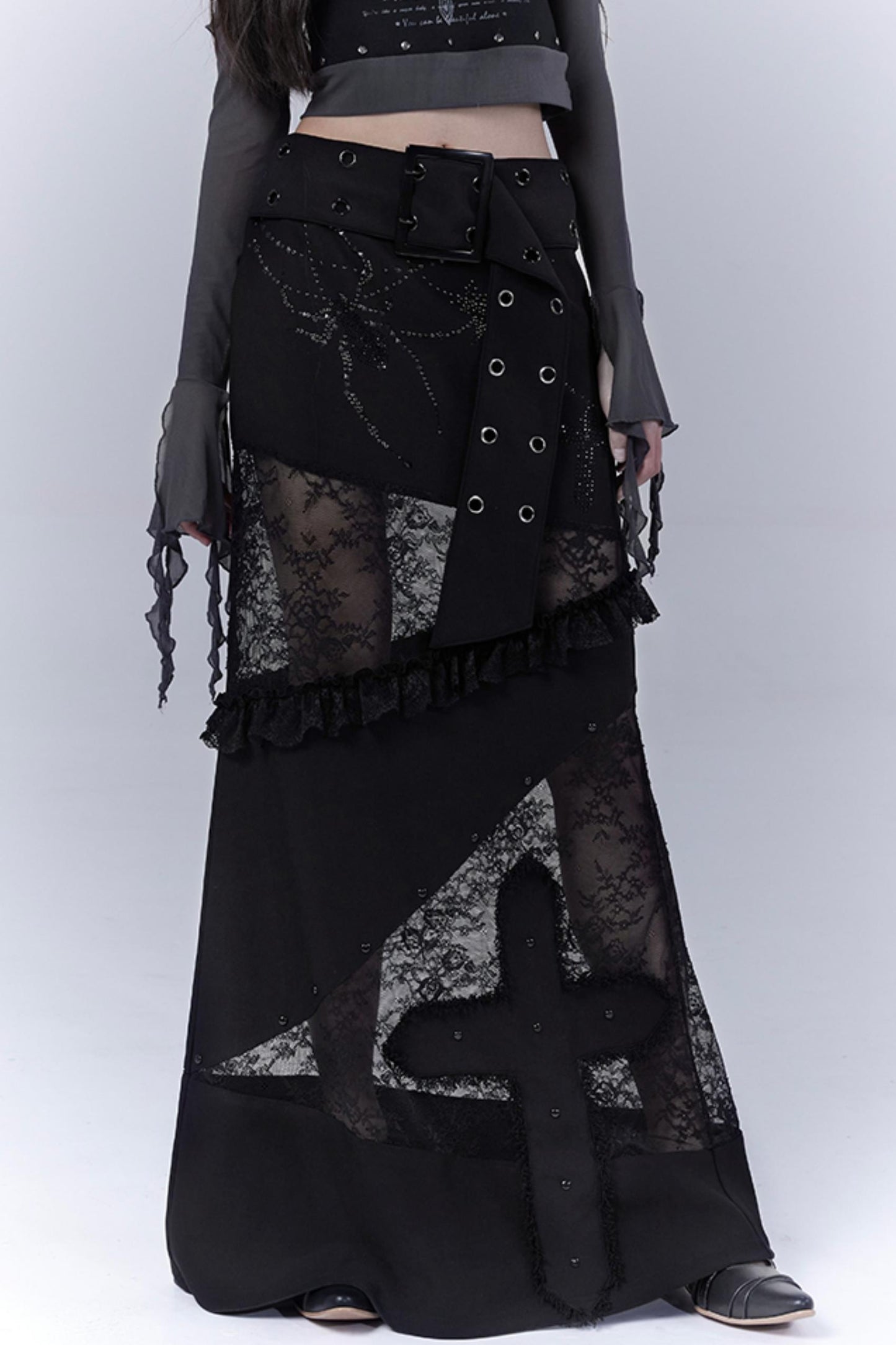 Gothic Elegance Sheer Lace Bustle Skirt