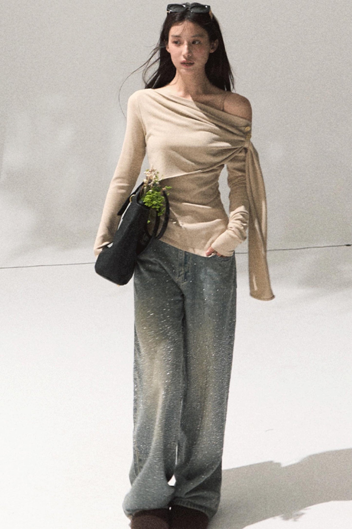 Ancient Shrine Collar Long Sleeve Knit Base Shirt