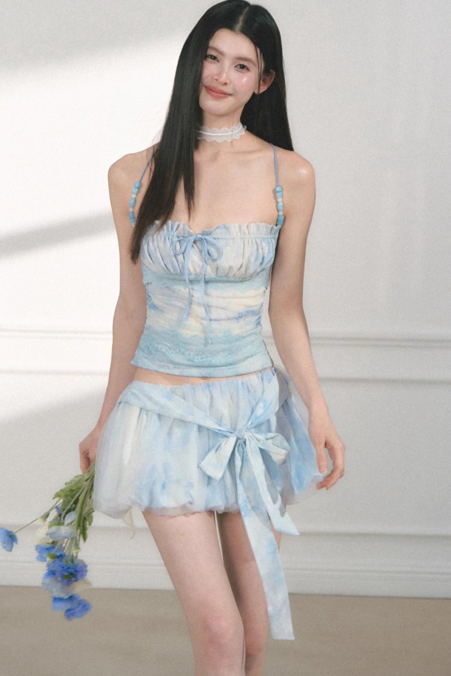 Summer Beaded Lace Waist Top